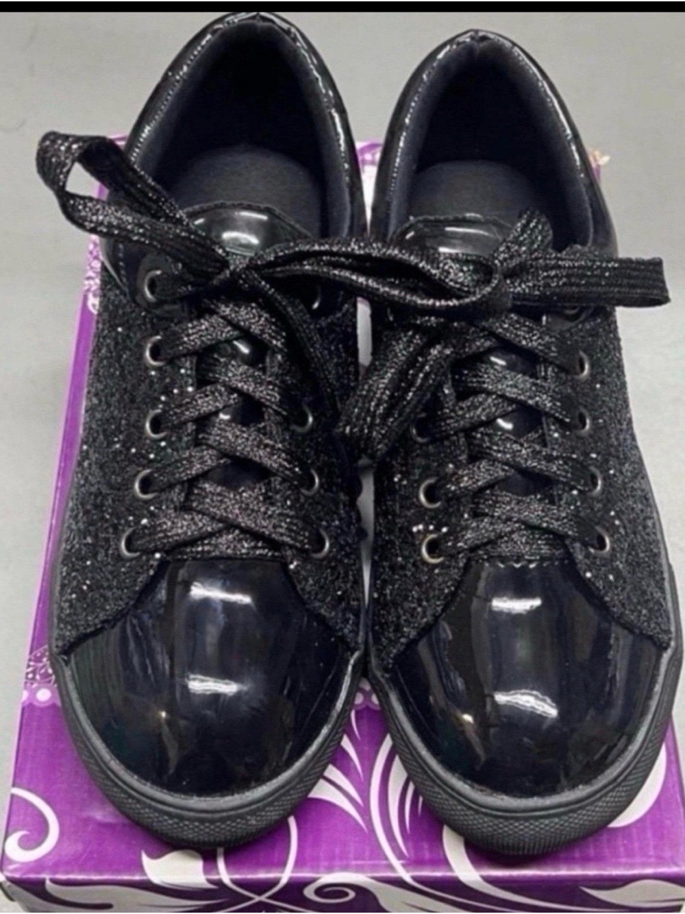 Women’s Black Glitter Lace-Up Sneakers